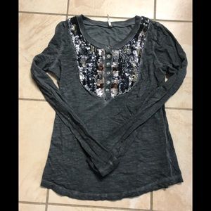 Free people sequin yoke distresses top
